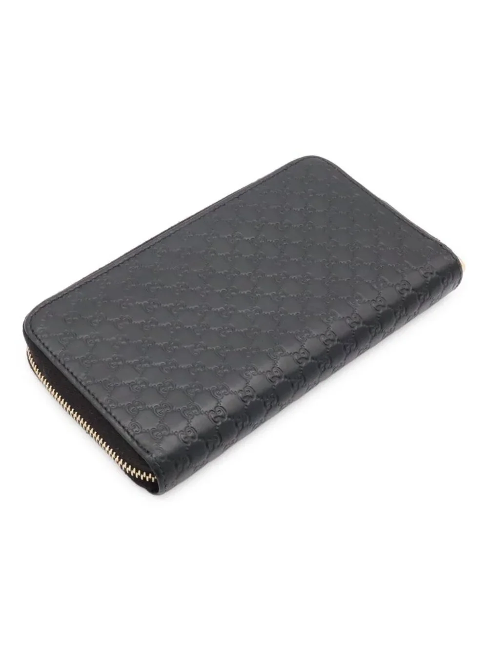 Gucci Micro Guccissima Zip Around Wallet Leather Black Gold
